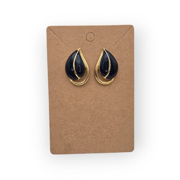 Navy & Gold Teardrop Vintage Earrings – Enamel Studs – Classic 80s/90s Style - Picture 9 of 9